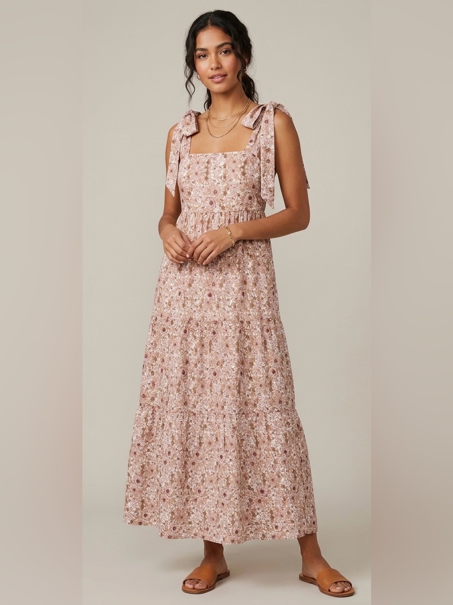 House Of Harlow 1960 Floral Linen Tiered Maxi Dress - Tie Shoulder Boho